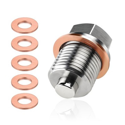 Magnetic Oil Drain Plug, M18×1.5 Stainless Steel Oil Drain Plug with 5 Pcs Co...