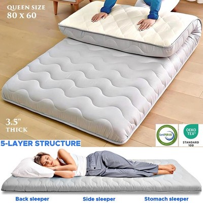 FLOOR FUTON MATTRESS QUEEN SIZE 80X60 FOLDABLE 3.5'' THICK FOAM TATAMI CUSHION