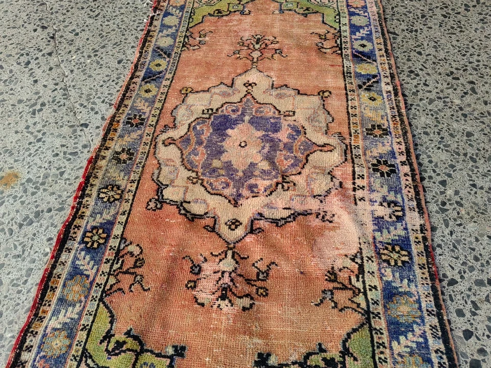 Vintage Turkish Rug 3x6.5 ft | Pastel Lavender Pink | Handmade Wool Carpet - Image 4 of 4