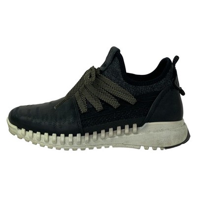 ECCO Black Dark Gray Leather Chemical Fiber Women's Sneakers
