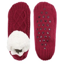 Koreshion Women Knitted Slipper Socks Cozy Sherpa Fuzzy Non Medium, Red