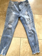 NWOT - BAMBOO Women's Size 15 Distressed Stretch Hi-rise Skinny Jeans Blue Denim