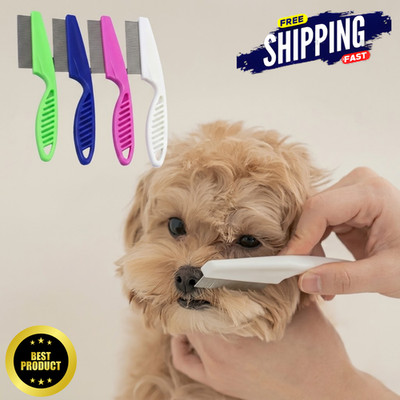 2-In-1 Pet Hair & Tear Stain Remover Brush - Stainless Steel Dog & Cat Flea Comb