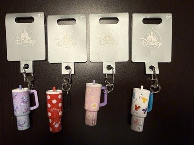 Disney Parks Tumbler Mickey Balloons Minnie Stitch Pink Charm Keychain Set Of 4