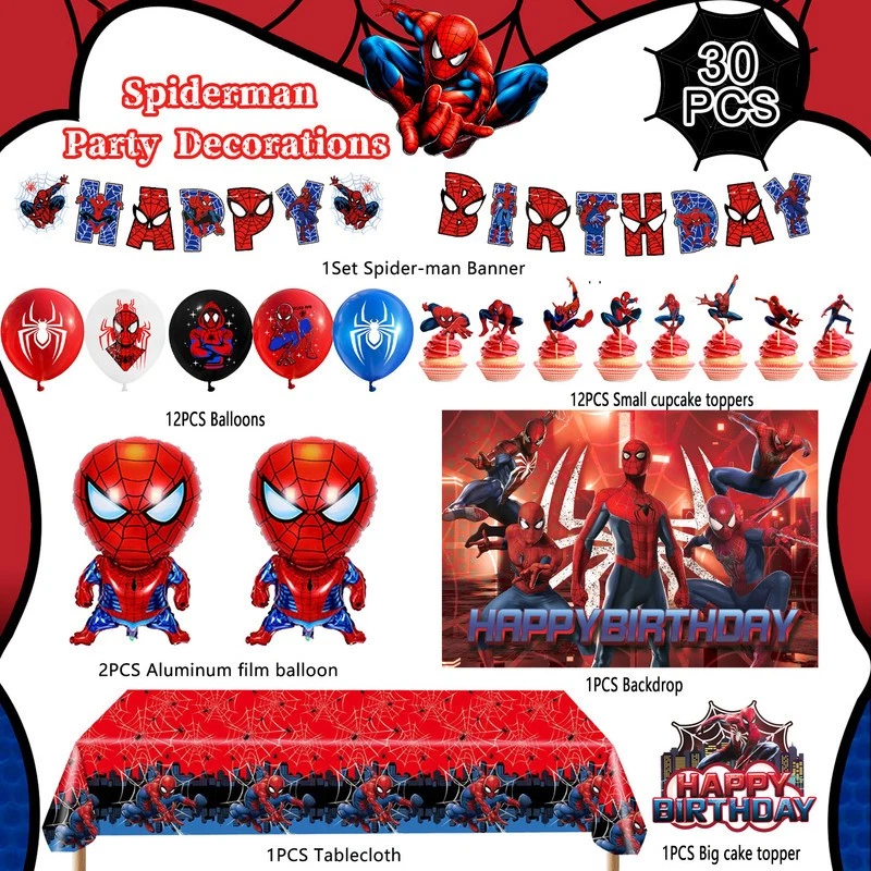 Spiderman-Geburtstagsparty-Zubehörset,30 teiliges Spiderman-Partyset mit Banner - Bild 2 von 4
