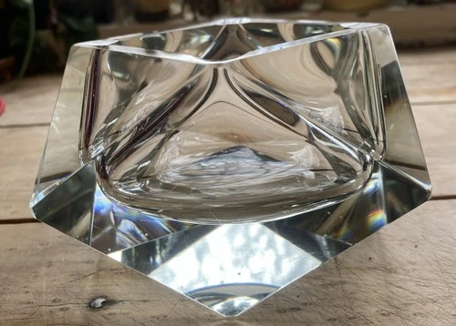 Vintage Murano Flavio Poli Seguso Sommerso  Glass Faceted Ashtray bowl  red MCM