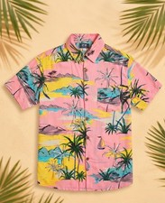 Men's Hawaiian Shirt Tropical Palm Tree Print Short Sleeve Button Down Size M 