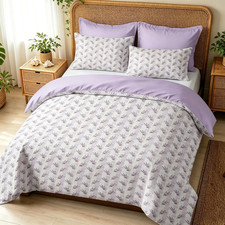 Lavender Gingham Twin Duvet Cover Set - Reversible Microfiber Bedding