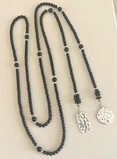 SILPADA N1467 Black Glass Sterling Onyx Bead Lariat Necklace