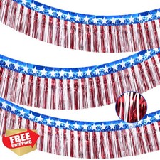 3-Pack 4th of July Banner USA Stars Foil Fringe Garland Red White Blue