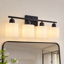 25'' Black Vanity 4 Light Milk Glass Shade Bathroom Mirror Wall Sconce Fixture