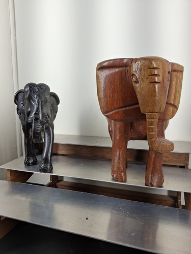 Lote de dos elefantes de madera tallados a mano vintage. Hecho en Tailandia. - Imagen 7 de 9