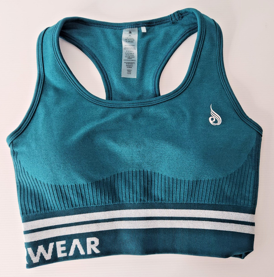 Ryderwear Jade Green stretch mid Impact sports bra with inserts  Sz S Like New