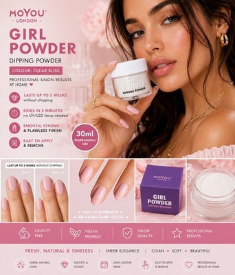   MOYOU LONDON CLEAR BLISS DIP POWDER   SALON NAILS THAT LAST 3 WEEK SEALED  