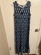 Womens Talbots Maxi Dress Sleeveless Blue Floral Size Medium Soft Modal Blend