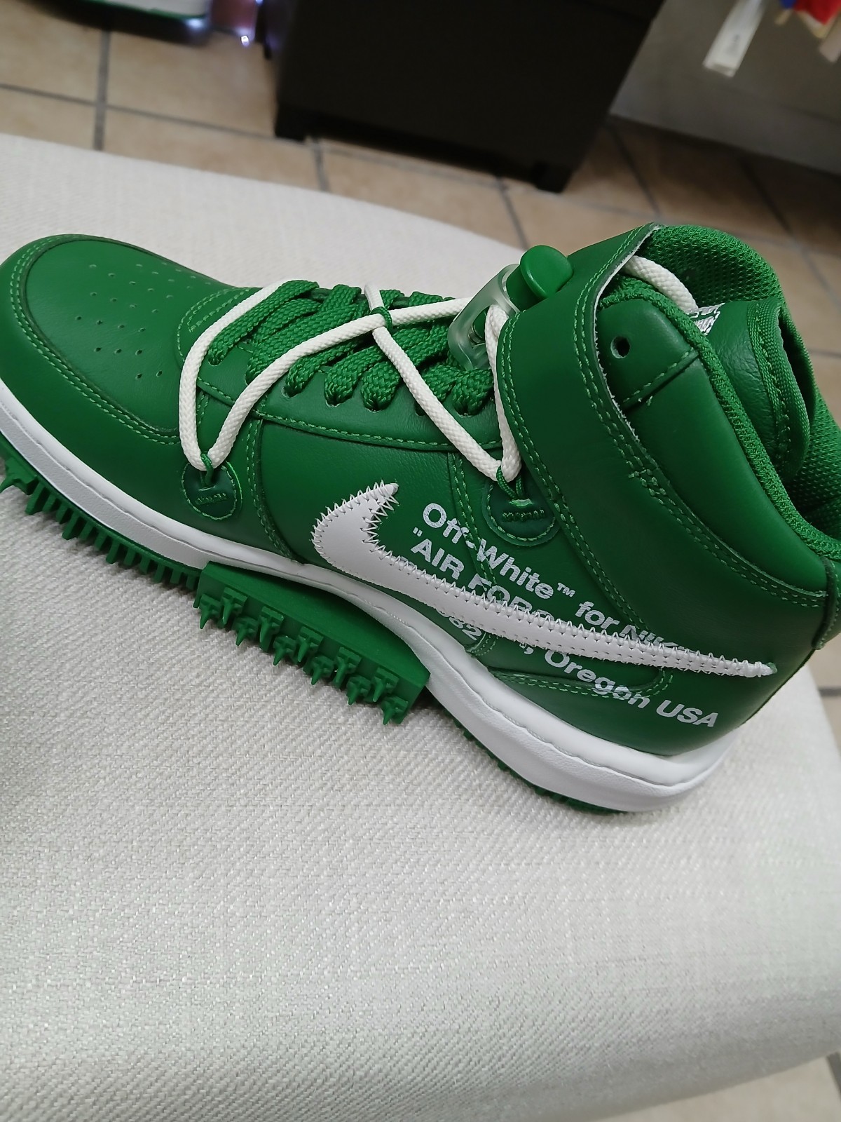 OFF WHITE X NIKE Taglia 8 Uomo Nike Off White x Air Force 1 SP Pelle Mid Verde Pino Virgil Abloh