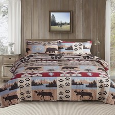 Rustic King Size Quilt Set - Home Lodge Bedding Set with Plaid Quilts, Lightw...
