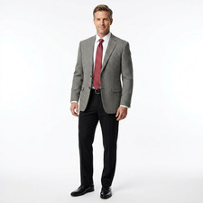 Hart Schaffner Marx 46L Blazer Gray Black Houndstooth 2 Btn Sport Coat Made USA