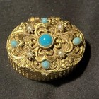 Gold Tone Blue Cabochon Pill Container Vintage & Antique — photo 1