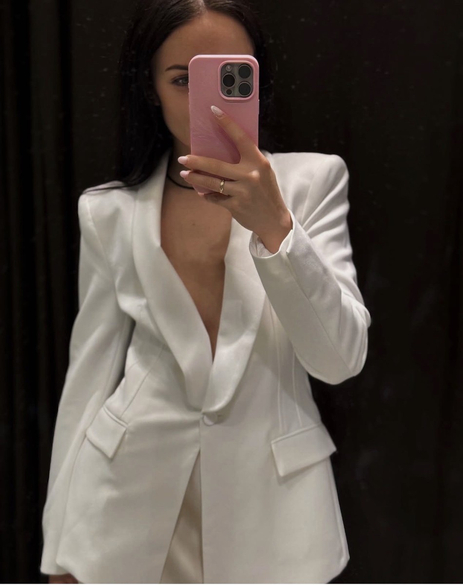 ZARA NEW WOMAN FITTED SHOULDER PAD BLAZER JACKET ECRU SIZE M REF
