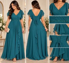 Azazie Snapdragon Pine A-Line V-Neck Ruched Chiffon Dress