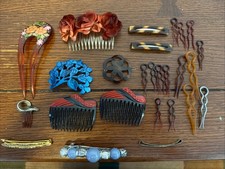 Vintage Lot Of Hair Pins Clips Berets Combs Hand Painted, Celluloid 50 s - 90 s