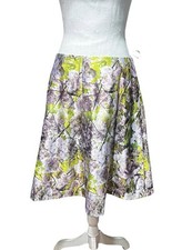 TED BAKER Green Floral Blossom Satin Fit  Flare Skirt Size TB 3