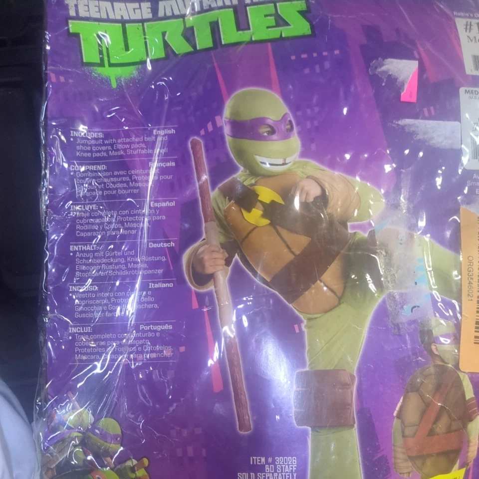 Halloween Teenage Mutant Ninja Turtles Donatello Med New Hard Plastic Mask - Image 2 of 4