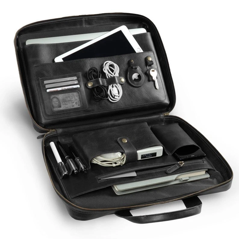 "Bolso de viaje personalizado de cuero de grano superior de 16"" para computadora portátil - Maletín cartera cartera" Foto 2 de 4