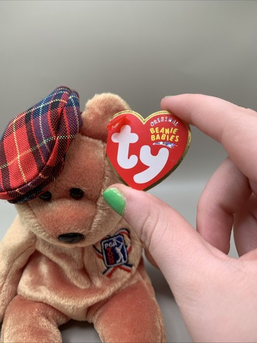TY Beanie Babies CharliTee PGA Tour Bear 2004 Brown Golf With Tag - Picture 5 of 7