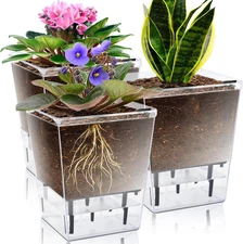 Self Watering Pots Set, 3 Pack 5 Inch for Indoor Plants, Clear Nursery Planter w