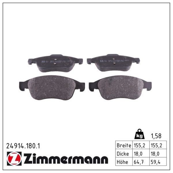 Zimmermann 24914.180.1 Bremsbelagsatz, Scheibenbremse-image