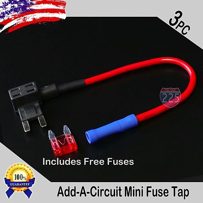3pcs 16 Gauge Copper Add-A-Circuit Mini APM ATM Blade Piggy Back Fuse + 1A - 40A