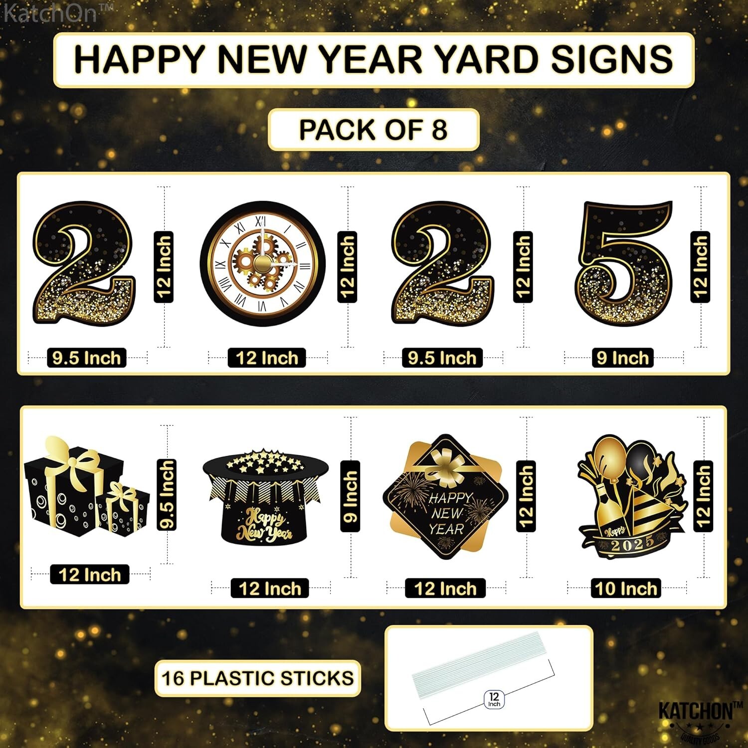 KatchOn Happy New Year Yard Sign 2025 - Pack of 8 | Happy New Year Yard Lawn ...