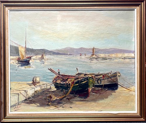 GEMÄLDE HST - L. LUTZ - BOOTE UND TARTANE IM HAFEN VON SAINT TROPEZ
