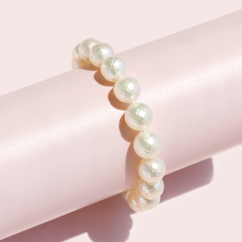 8.7-9.9MM Faceted Cream South Sea Pearl Bracelet 18K Solid Yellow Gold,7.5" - Picture 2 of 8
