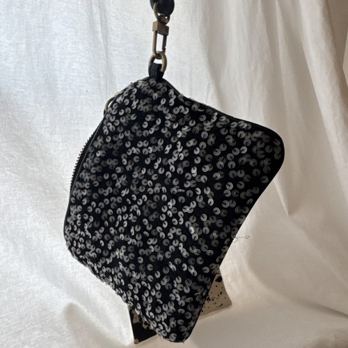 Jamin Puech Womens Sequin Zip Up Wristlet Clutch Pouch Bag Mosaic Pattern Black - Picture 6 of 10