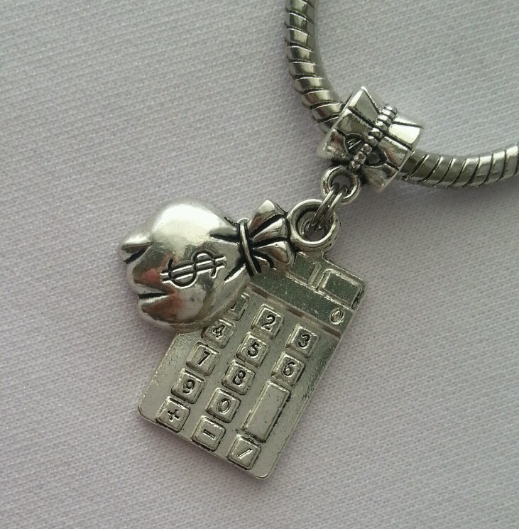 Calculator Money Bag Cashier Bank Teller Dangle Bead Fit European Charm Bracelet-image