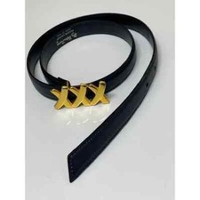 Paloma Picasso Vintage Womens Leather Belt Black Signature XXX Logo Buckle Made