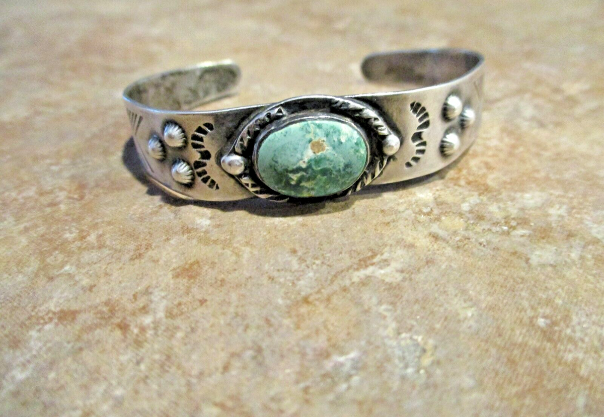 EXQUISITE Old 1940's Navajo Sterling Silver Turquoise ZIG ZAG