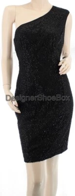Adrianna Papell une Épaule Noir Dentelle Sequin Cocktail Designer Robe 8 - Photo 1/2