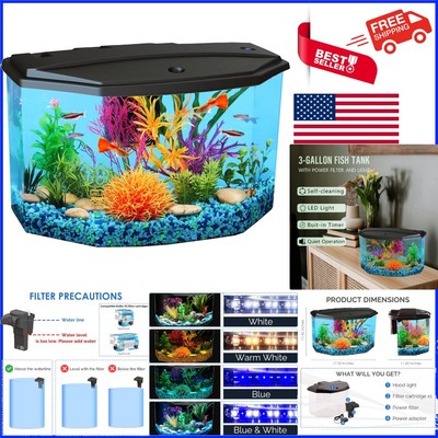 Elegant 3-Gallon Fish Tank with Crystal-Clear Plastic & Colorful LED Lights