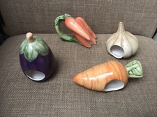 Ceramic Vegetable Napkin Rings Set Of 4 Carrot Garlic Eggplant