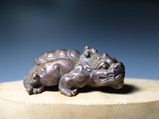 China Dynasty Folk Old Antique Red Copper Evil Brave troops Beast Statue L6CM