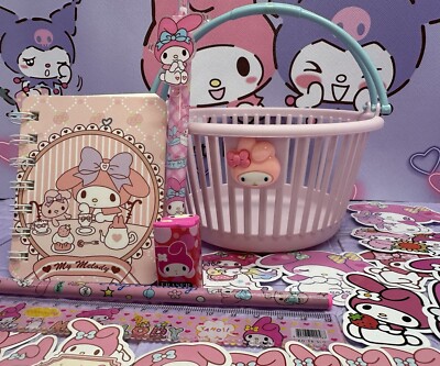 MY MELODY Korb A7 Notizbuch Gummibleistift Gelstift Lineal Geschenkpaket SANRIO