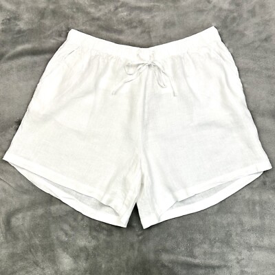 Tahari Linen Shorts Women’s 1X White 6” Inseam Elastic Waist Drawstring  Pockets