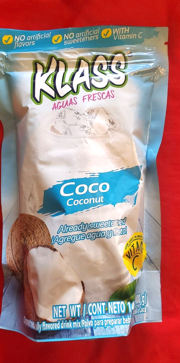 2 PACK KLASS COCONUT ( COCO) NATURALLY FLAVORED DRINK MIX 14.1 OZ