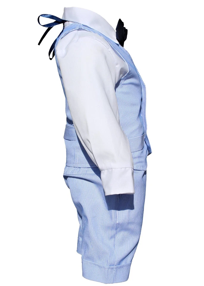 2135 - Abito da battesimo (5pz) maschietto blu vestito con pantaloncini bambino. - Immagine 3 di 4