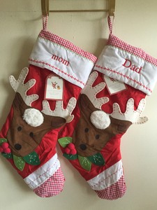 Pottery Barn Kids Set Pair Reindeer Quilted Stocking Mom And Dad