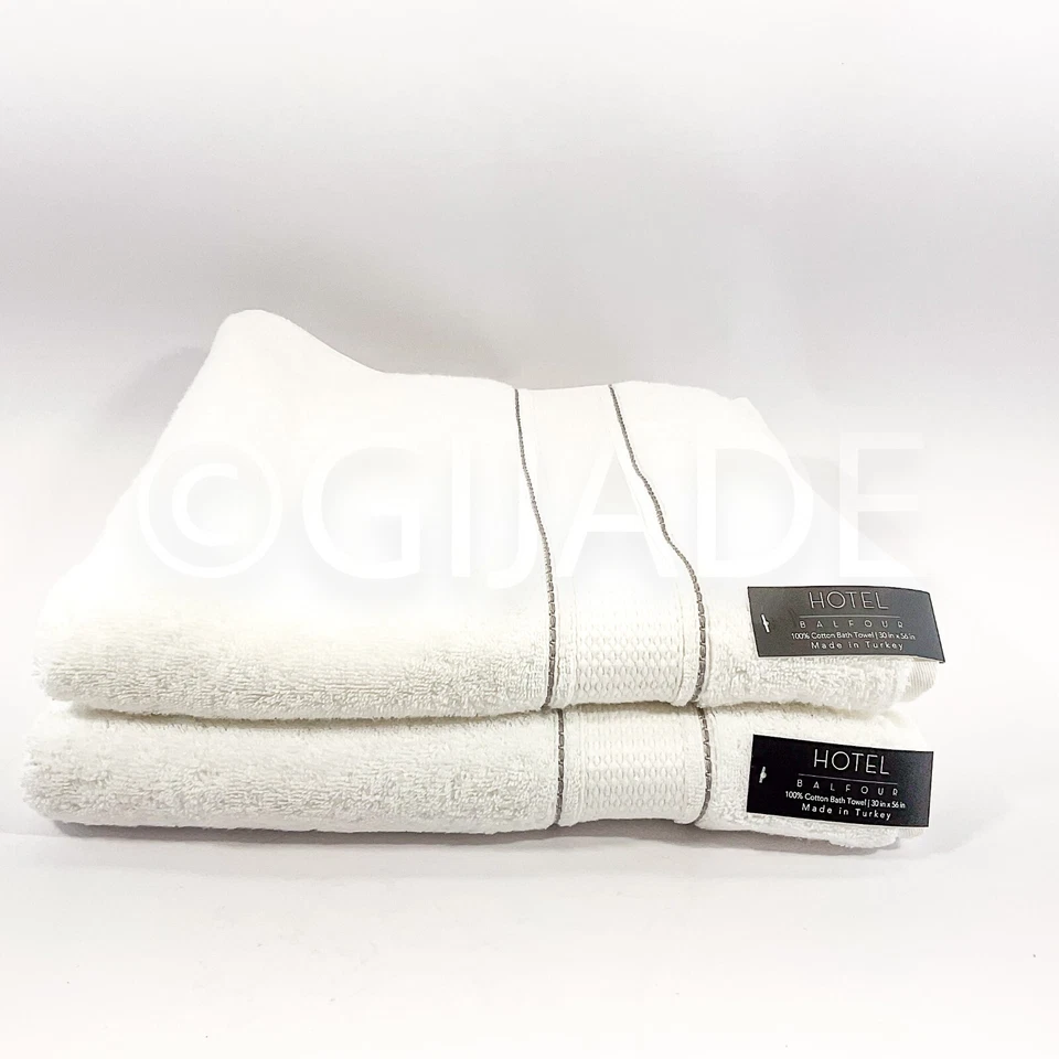 Toallas de baño Hotel Balfour 100 % algodón 2 piezas blancas y grises hechas en Turquía Foto 2 de 4